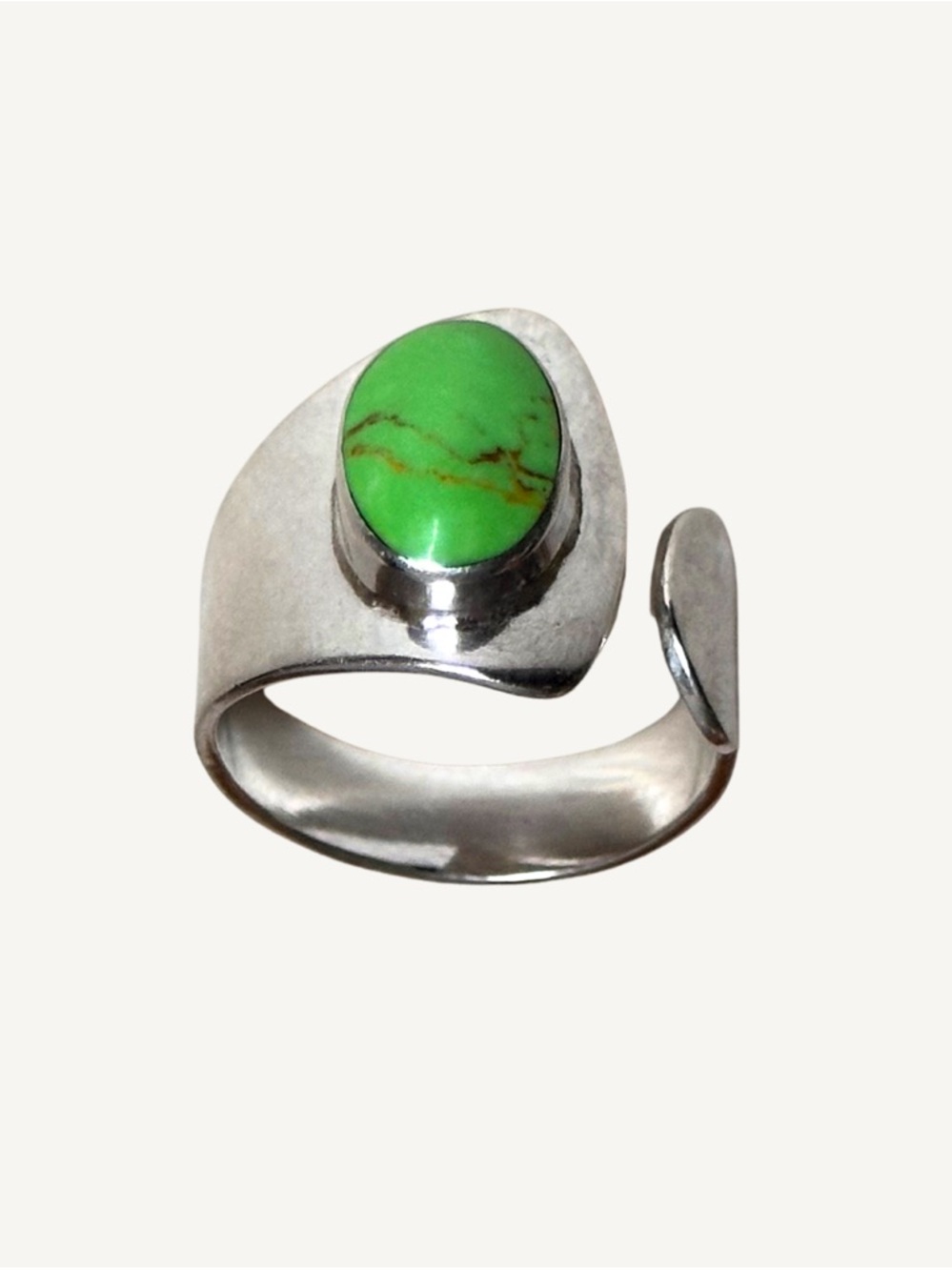 Rare! Gaspeite 925 Sterling SilverWrap Ring | Mexico | Size 8.5